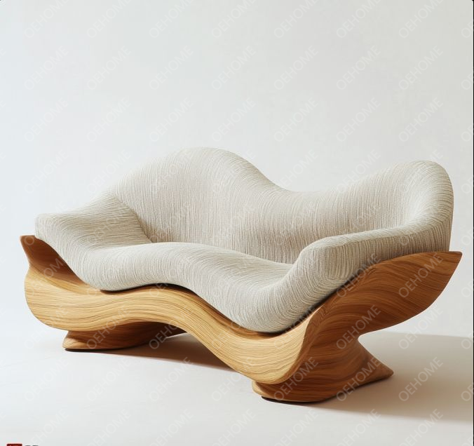 Juego de sofás de madera para sala de estar con muebles de jardín curvos, diseño moderno y opciones personalizables 3