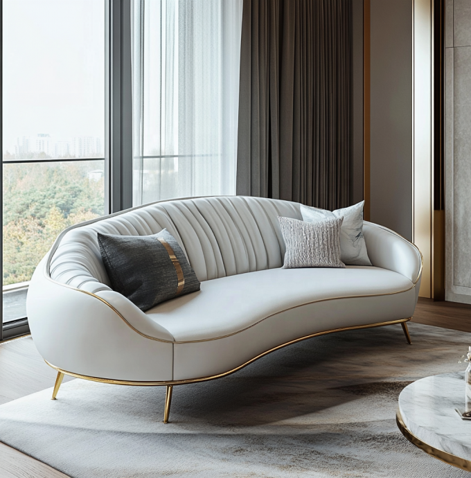 De terciopelo y cuero genuino Set de sofá para hoteles multifuncional Muebles de vestíbulo de hoteles Muebles de salones o apartamentos 3