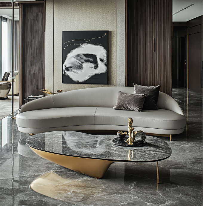 De terciopelo y cuero genuino Set de sofá para hoteles multifuncional Muebles de vestíbulo de hoteles Muebles de salones o apartamentos 5