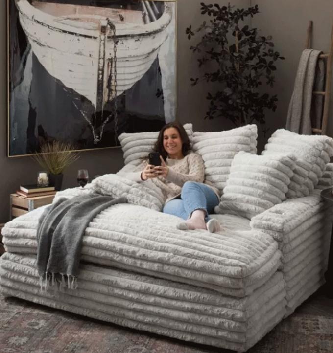 Sofá seccional moderno de tela de pana con chaise longue, sofá cama para cine, entrega a domicilio, para sala de estar contemporánea 4