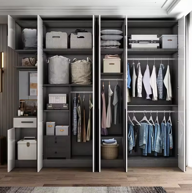 Armario de ropa de madera MDF de 2 puertas moderno y personalizado para dormitorio, funcional y extensible 2