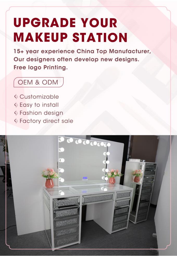 Moderno diseño de la mesa de maquillaje de roble con luminoso armario de espejos de la vanidad escritorio y almacenamiento 1