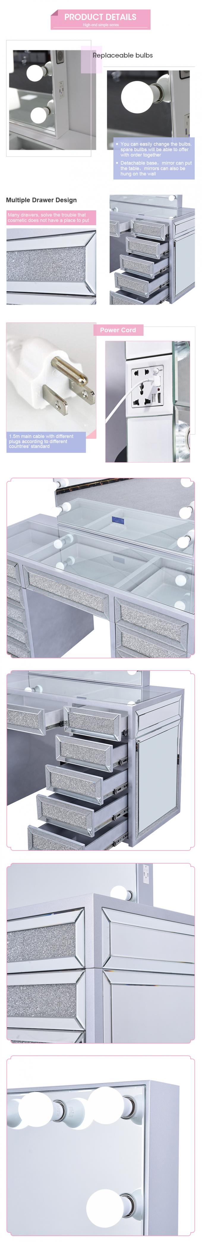 Moderno diseño de la mesa de maquillaje de roble con luminoso armario de espejos de la vanidad escritorio y almacenamiento 6