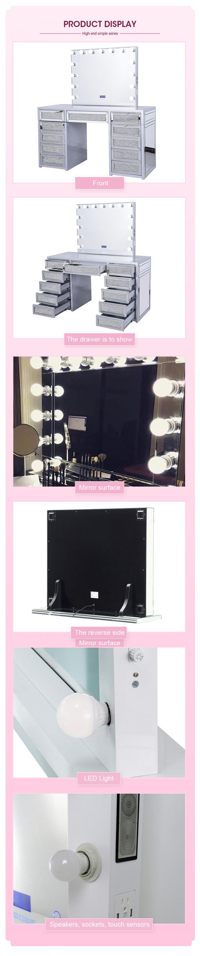 Moderno diseño de la mesa de maquillaje de roble con luminoso armario de espejos de la vanidad escritorio y almacenamiento 7