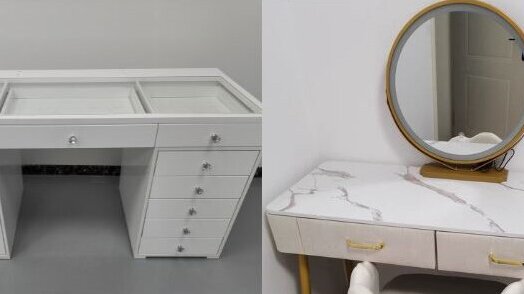 Moderno diseño de la mesa de maquillaje de roble con luminoso armario de espejos de la vanidad escritorio y almacenamiento 15