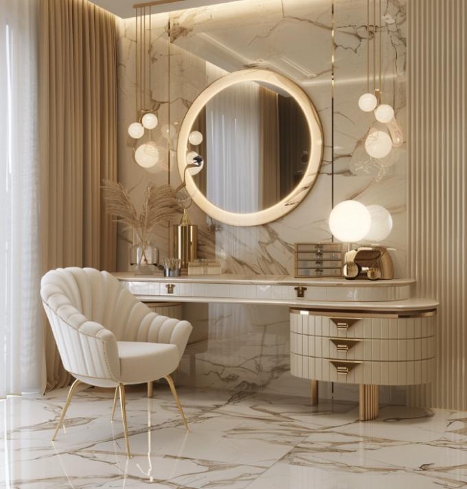 Funcional Moderno de madera nórdica Multifuntcional de las damas de la mesa de la vanidad en el dormitorio con luz led maquillaje Espejo de almacenamiento 3