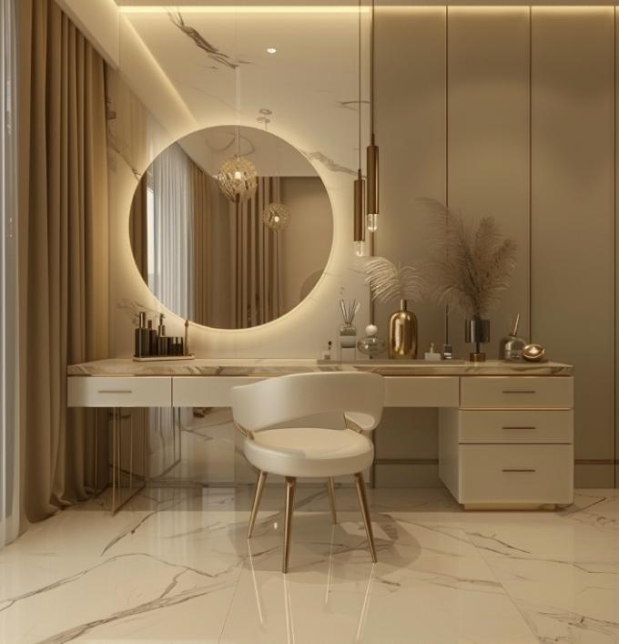 Funcional Moderno de madera nórdica Multifuntcional de las damas de la mesa de la vanidad en el dormitorio con luz led maquillaje Espejo de almacenamiento 4