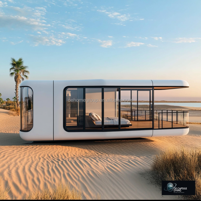 Prefabricado 40 Fthotel Modular Casa de cápsula espacial de acero Casas de contenedores móviles con baño para 5 personas dormitorio 2
