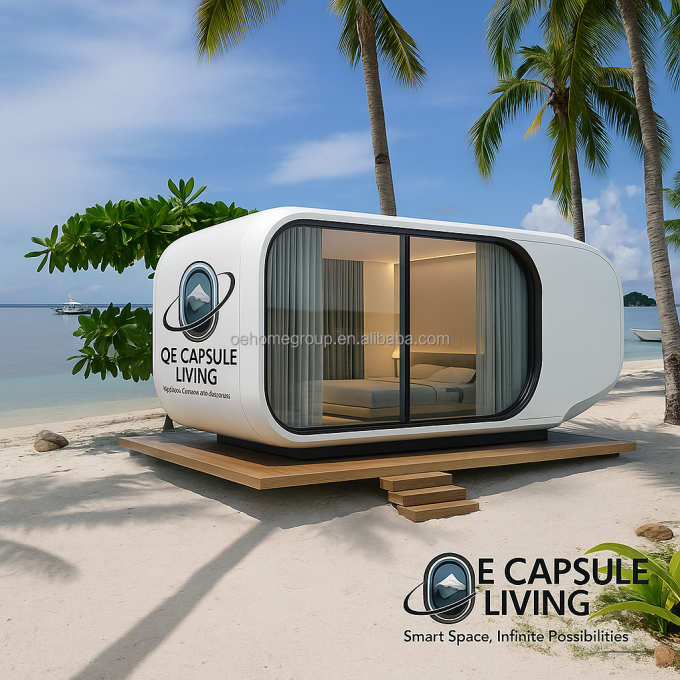 Prefabricado 40 Fthotel Modular Casa de cápsula espacial de acero Casas de contenedores móviles con baño para 5 personas dormitorio 4