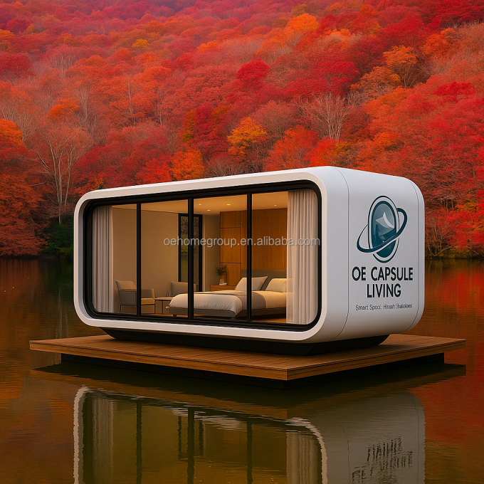 Prefabricado 40 Fthotel Modular Casa de cápsula espacial de acero Casas de contenedores móviles con baño para 5 personas dormitorio 3