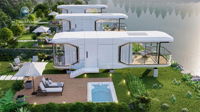 Dormitorio de lujo, sala de estar, moderno, prefabricado, inteligente, cápsula espacial pequeña, casa modular móvil de contenedores, hotel 1