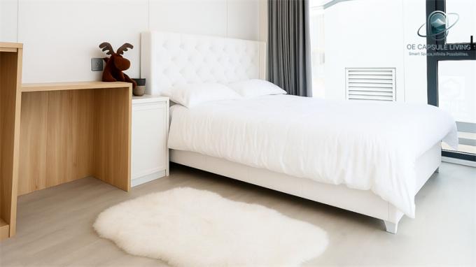 Dormitorio de lujo, sala de estar, moderno, prefabricado, inteligente, cápsula espacial pequeña, casa modular móvil de contenedores, hotel 3