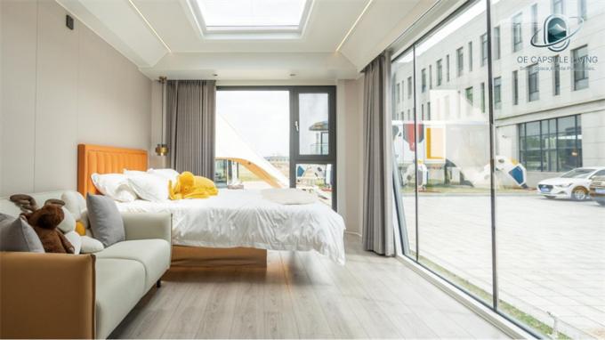 Dormitorio de lujo, sala de estar, moderno, prefabricado, inteligente, cápsula espacial pequeña, casa modular móvil de contenedores, hotel 5