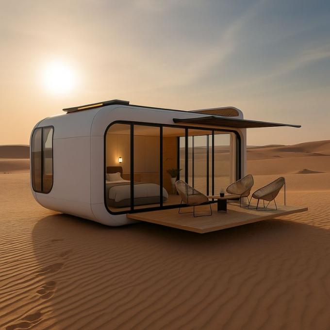 Dormitorio de lujo, sala de estar, moderno, prefabricado, inteligente, cápsula espacial pequeña, casa modular móvil de contenedores, hotel 16