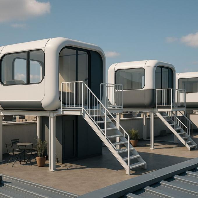 Dormitorio de lujo, sala de estar, moderno, prefabricado, inteligente, cápsula espacial pequeña, casa modular móvil de contenedores, hotel 17