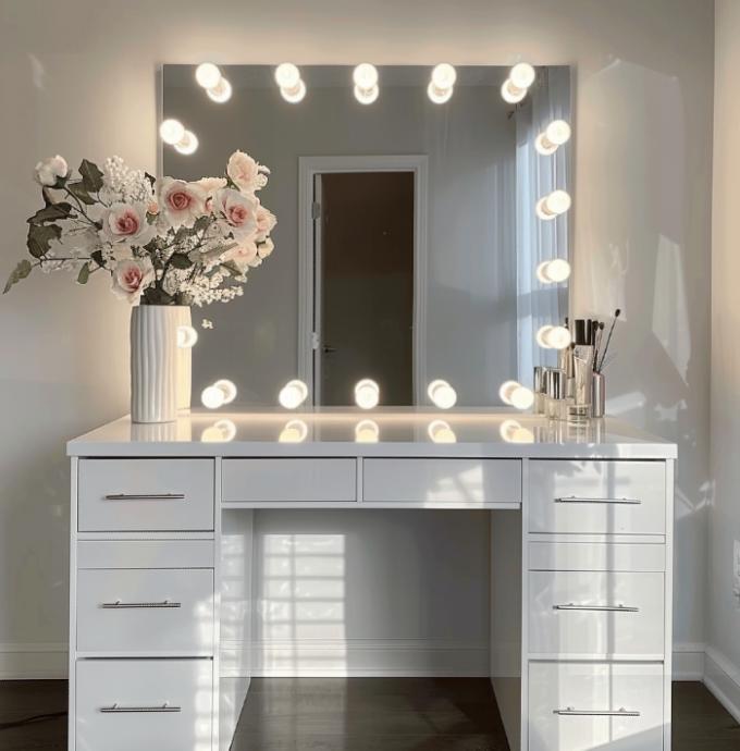 Espejo de Maquillaje con Luces LED y Marco Metálico con Pantalla Táctil, 15 Bombillas 6