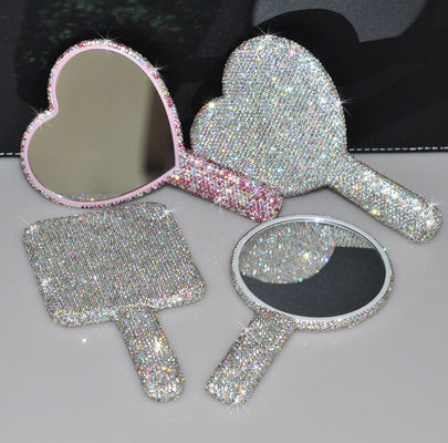 Rhinestone Heart Viajes portátil espejo de vanidad maquillaje luz para el maquillaje