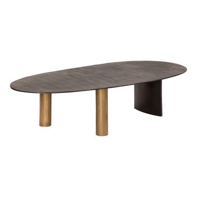 Modern Metal Top vidrio Oval Mesa de café Marrón con piernas de acero inoxidable