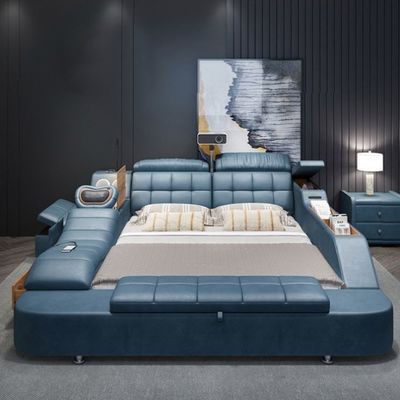 Cuadro de cama de cuero multifunción tamaño reina perfil bajo