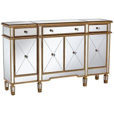 Armario de la sala de estar moderno 4 cajones 4 puertas Buffet armario mesa con acabado de espejo