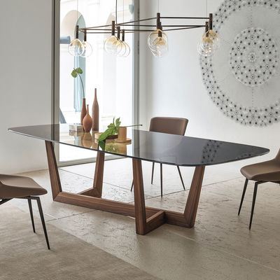 8-10 asientos Oblonga de piedra de mármol mesa de comedor conjunto de vidrio de madera