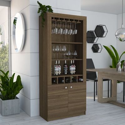 Bar industrial de esquina gabinete de estantes de vino con estanterías de madera diseño montado en pared