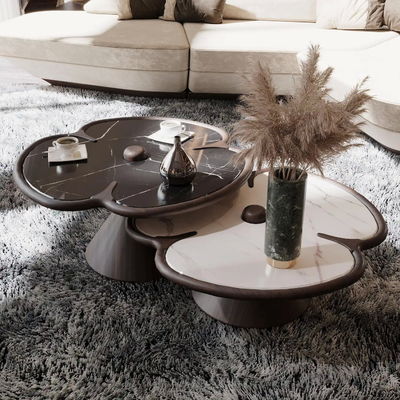 Mesa de centro de mármol redondo de madera para diseño de trébol de sala de estar