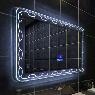 Rectángulo Magnificación maquillaje iluminado Espejo de pared montaje iluminación azul