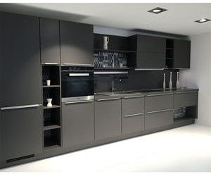 Armarios de cocina modulares de alto brillo con acabado acrílico ensamblados