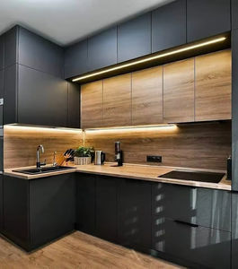 Cocina de esquina gabinetes de MDF despensa blanco negro modular