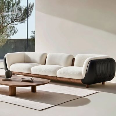 Sofá moderno de 3 asientos en la sala de estar de la bahía blanda asiento del sofá bucle de tela Muebles blancos Material de llenado espuma