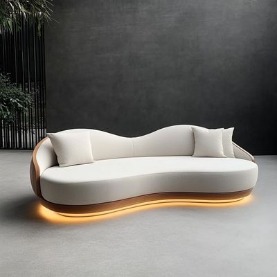 Sofá seccional de esquina para decoración con tela boucle modular curva, juego de sala de estar moderno y acogedor
