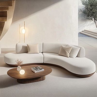 Sofá esquinero moderno con respaldo capitoné, suelo de madera de nogal, diseño de pata esquinera de forma especial y tecnología de concubina imperial