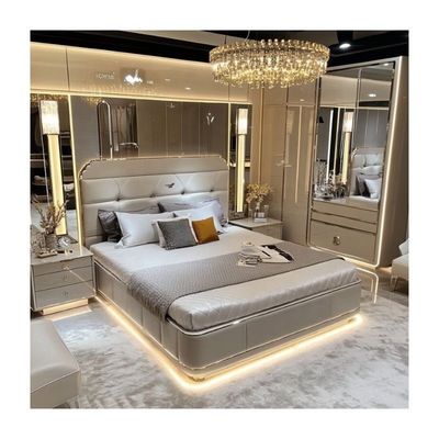 Cama de madera ajustable de diseño moderno de tamaño queen para el lujo italiano Royal Mirrored King Bedroom Set en casa o habitación de hotel