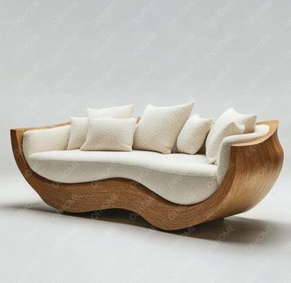 Juego de sofás de madera para sala de estar con muebles de jardín curvos, diseño moderno y opciones personalizables