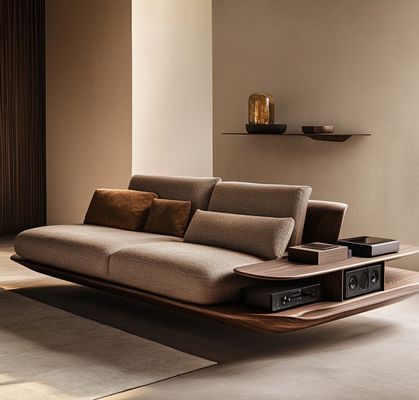 Sofá combinado de cuero moderno italiano para sala de estar con diseño elegante de madera europea y relleno de esponja