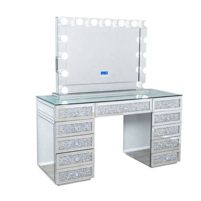 Moderno diseño de la mesa de maquillaje de roble con luminoso armario de espejos de la vanidad escritorio y almacenamiento