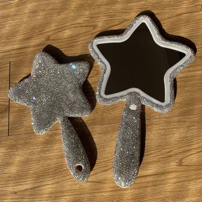 Espejo cosmético con mango largo iluminado en forma de estrella de moda oro vintage para uso diario