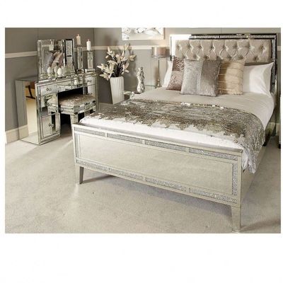 Modern Gold Finish Velvet Revestido King Bed Queen Set de Muebles para Dormitorios 2021