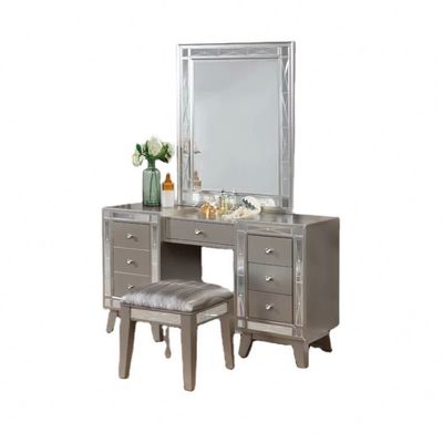 Maquillaje de dormitorio contemporáneo con espejo Set de tocador de mesa de vanidad con taburete