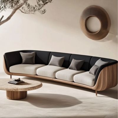 Sofá seccional blanco moderno con patas de madera maciza, complemento perfecto para los muebles de la sala de estar del hogar