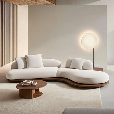 Juego de Sofás de Diseño Japonés para el Hogar Color Nogal con Patas de Madera y Tejido Tecnológico sin Lavado