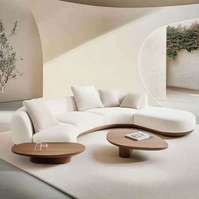 2 Sofás reclinables color nogal al estilo japonés Wabi-sabi para el diseño de sala de estar moderna y juego de muebles para el hogar