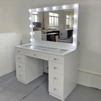 Espejo de Maquillaje con Luces LED con Pantalla Táctil y Marco Metálico, 14 Bombillas, Espejo de Tocador