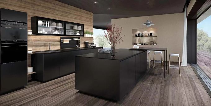ISO9001 Solución de gabinetes de cocina prefabricados de madera moderna ensamblados 0