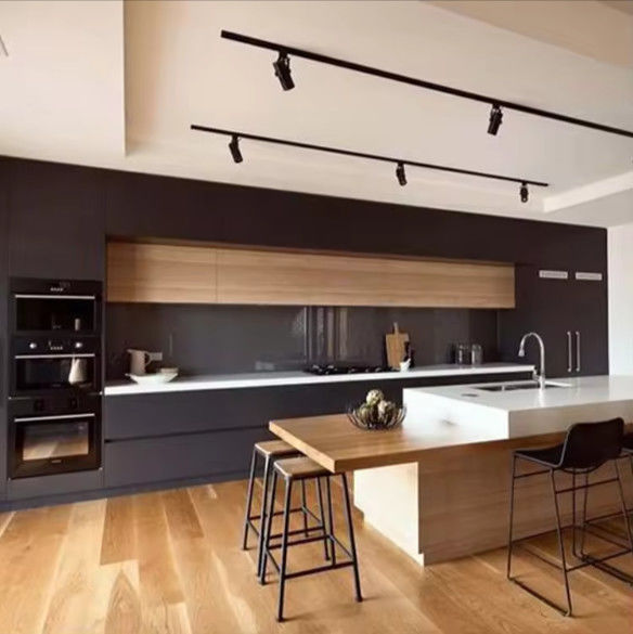 Cocina de esquina gabinetes de MDF despensa blanco negro modular 0