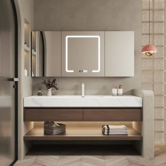 El material de la caja de madera de MDF Baño gabinetes del fregadero Unidad espejo de plata 1