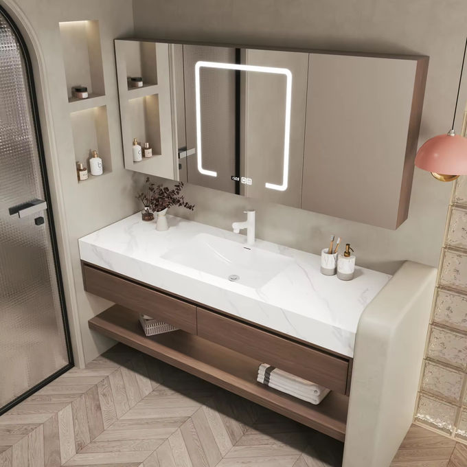 El material de la caja de madera de MDF Baño gabinetes del fregadero Unidad espejo de plata 2