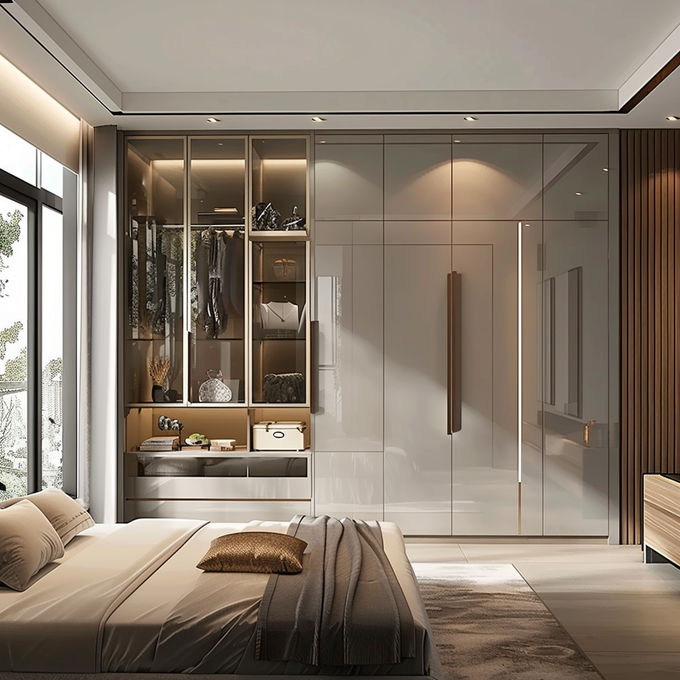 Color personalizado Ropa moderna Armario de madera maciza Construir armario para el hogar Muebles económicos 0